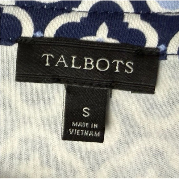 Talbots Navy Blue & White Sleeveless Sheath Dress Size Small Stretch Ruffle Neck - Picture 7 of 7